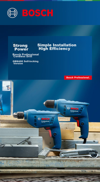 Дрель Bosch GBM 400 KLE 400 Вт в кейсе - Фото 2 Дрель Bosch GBM 400 KLE 400 Вт в кейсе - изображение 2