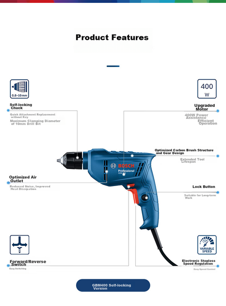 Дрель Bosch GBM 400 KLE 400 Вт в кейсе - Фото 9 Дрель Bosch GBM 400 KLE 400 Вт в кейсе - изображение 9