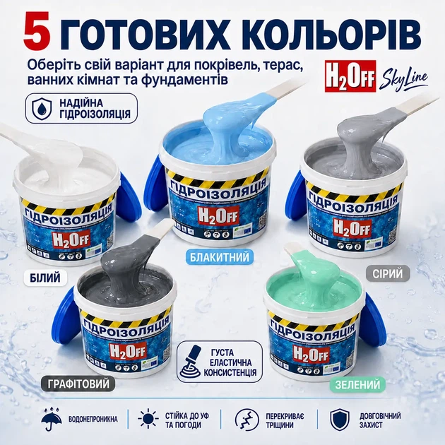 Жидкая гидроизоляция универсальная акриловая краска мастика H2Off SkyLine Белая 24 кг (31671629_rozetka) - Фото 4 Жидкая гидроизоляция универсальная акриловая краска мастика H2Off SkyLine Белая 24 кг (31671629_rozetka) - изображение 4