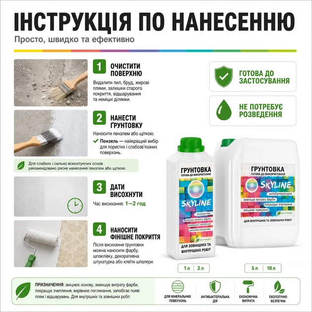 Глибокопроникаюча Грунтовка акрилова готова до застосування SkyLine 10 л (2010_rozetka) - зображення 6