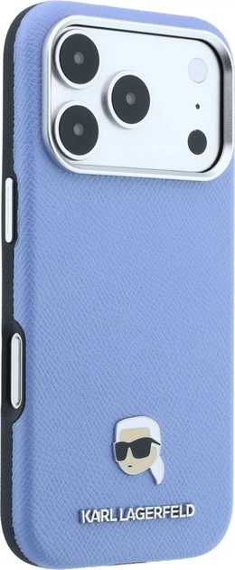 Etui do smartfona Apple iPhone 18 Pro/iPhone 17 Pro Karl Lagerfeld Grained Karl Head Metal MagSafe Light Blue (3666339659127) - obraz 4