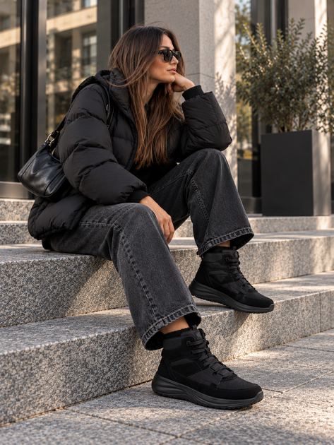 Черевики жіночі утеплені водонепроникні Skechers On-the-GO Stellar Winterize зі вставками натуральної замші чорні 38 (2271477032506) 25 см - Фото 6 Черевики жіночі утеплені водонепроникні Skechers On-the-GO Stellar Winterize зі вставками натуральної замші чорні 38 (2271477032506) 25 см - зображення 6