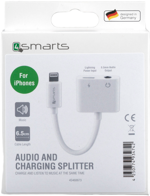 Kabel 4smarts Audio Charging Splitter Lightning - Lightning + 3.5mm AUX White (4250774934742) - obraz 2
