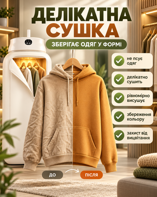 Электрическая сушилка для одежды 400 Вт складная подвесная до 10 кг с таймером, пультом ДУ, чехлом и местом для 7 вешалок - изображение 6