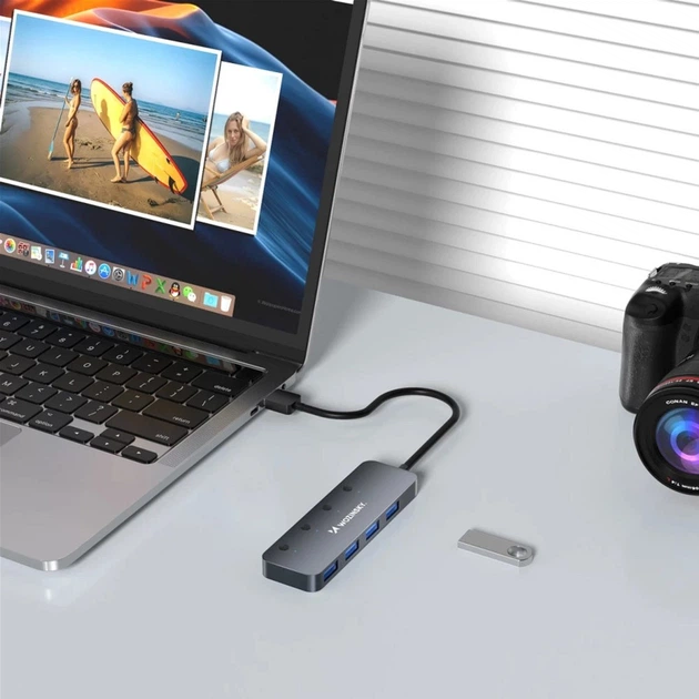 Hub USB Wozinsky USB-A to 4x USB-A with Cable 0.3 m Gray (5907769366451) - obraz 6