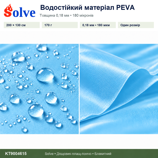 Дождевик-пончо Solve 3 в 1 голубой многоразовый PEVA, плащ-накидка, тент, подстилка, 200×130 см KT9004615 - Фото 7 Дождевик-пончо Solve 3 в 1 голубой многоразовый PEVA, плащ-накидка, тент, подстилка, 200×130 см KT9004615 - изображение 7