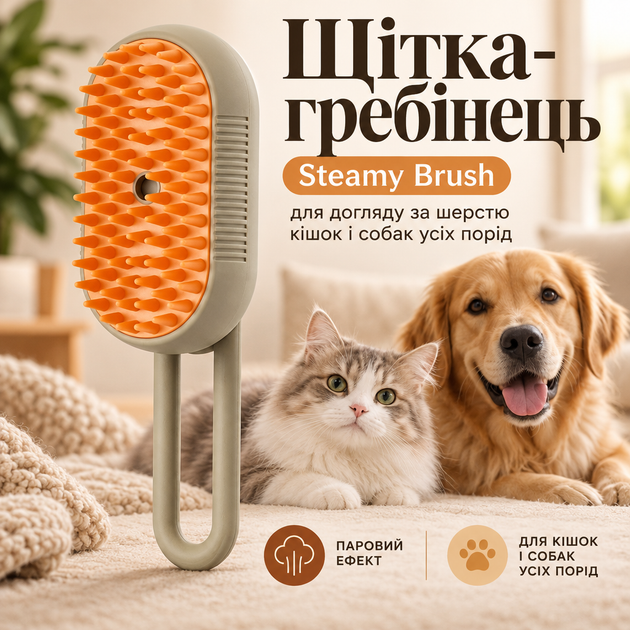 Щетка-расческа Steamy Brush для ухода за шерстью кошек и собак всех пород с паровым эффектом - Фото 1 Щетка-расческа Steamy Brush для ухода за шерстью кошек и собак всех пород с паровым эффектом - изображение 1