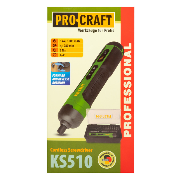 Аккумуляторная отвертка Procraft KS510, набор бит, кейс - изображение 7