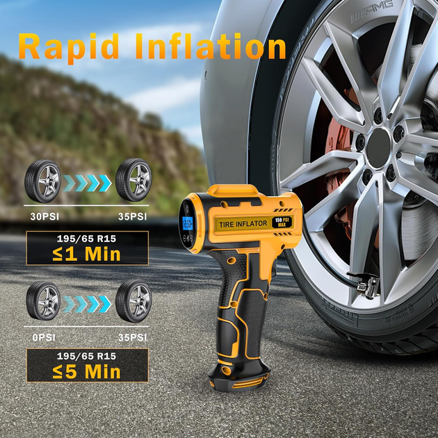 Автомобильный компрессор HJH 150 PSI, аккумуляторный USB-насос для шин авто, мотоцикла и велосипеда с LED-подсветкой - Фото 4 Автомобильный компрессор HJH 150 PSI, аккумуляторный USB-насос для шин авто, мотоцикла и велосипеда с LED-подсветкой - изображение 4