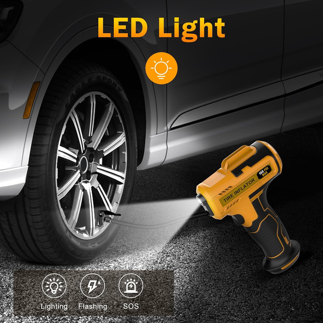 Автомобильный компрессор HJH 150 PSI, аккумуляторный USB-насос для шин авто, мотоцикла и велосипеда с LED-подсветкой - Фото 6 Автомобильный компрессор HJH 150 PSI, аккумуляторный USB-насос для шин авто, мотоцикла и велосипеда с LED-подсветкой - изображение 6