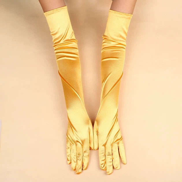 Довгі атласні рукавички honey fashion accessories s/m/l яскраво-жовтий (30к048) - изображение 4