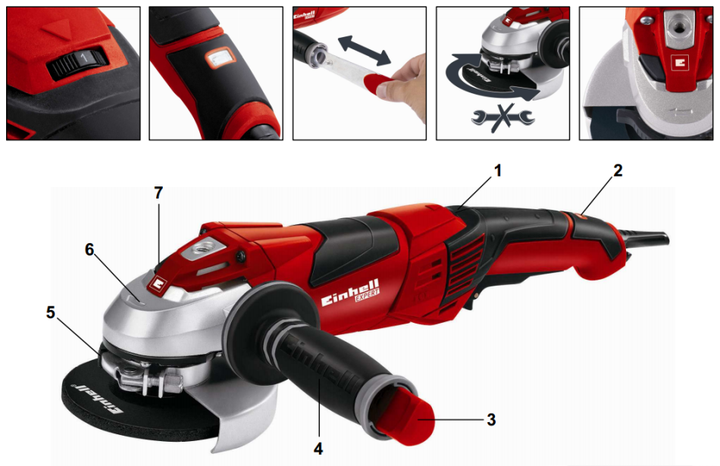 Мощная угловая шлифмашина Einhell TE-AG 125 CE : 1100 Вт, диск 125 мм (4430860) SDRT_54430860 - изображение 2