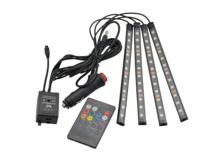 Подсветка ног салона в авто 9-18 светодиодов, RGB лента через пульт или приложение