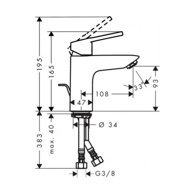 Hansgrohe Смеситель для раковины однорычажный, со сливным гарнитуром, хром Logis Loop 100 (71151000) - изображение 4