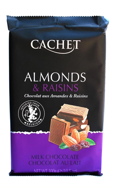 Шоколад Cachet Almonds & Raisins Молочний з мигдалем і родзинками 300 г (52481) 