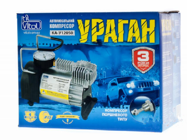 Автомобильный Компрессор "Ураган"12050 12v/14А/35л/прикурка + переходник (12500) (шт.) - изображение 3