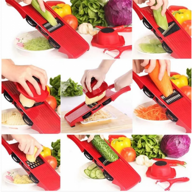 Овочерізка для овочів і фруктів ALLS Mandoline Slicer 6in1 Слайсер терка c контейнером - Фото 8 Овочерізка для овочів і фруктів ALLS Mandoline Slicer 6in1 Слайсер терка c контейнером - зображення 8