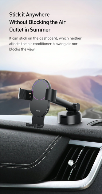 Тримач для телефону в машину BASEUS Simplism gravity car mount. Black - зображення 9
