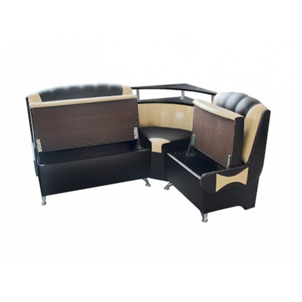 Кухонный уголок с полкой мягкий из ДСП + кожзам Самба Modern Коричневый + бежевый - изображение 3