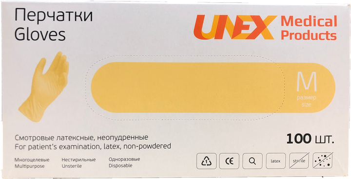 Перчатки Unex Medical Products латексные нестерильные неопудренные M 50 пар (105-2020) - изображение 1