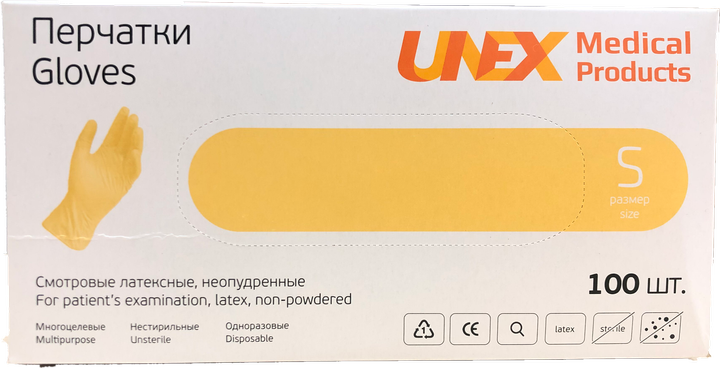 Перчатки Unex Medical Products латексные нестерильные неопудренные S 50 пар (104-2020) - изображение 1