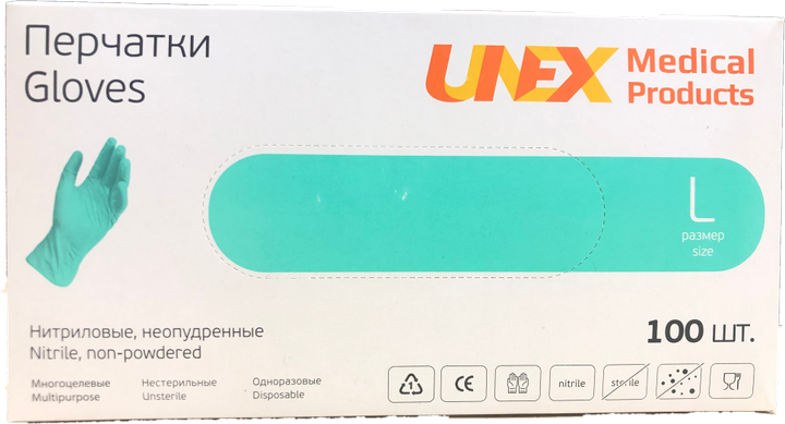 Перчатки Unex Medical Products нитриловые мятные нестерильные неопудренные L 50 пар (123-2020) - изображение 1