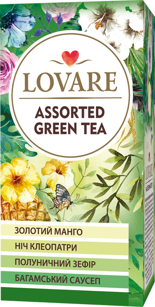Чай зеленый Lovare Ассорти 4 вида по 6 шт пакетированный 24х2 г (4820097815679) - изображение 1