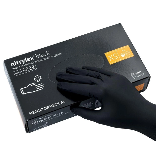 Перчатки чёрные Nitrylex Black нитриловые неопудренные XS RD30104001 - изображение 1