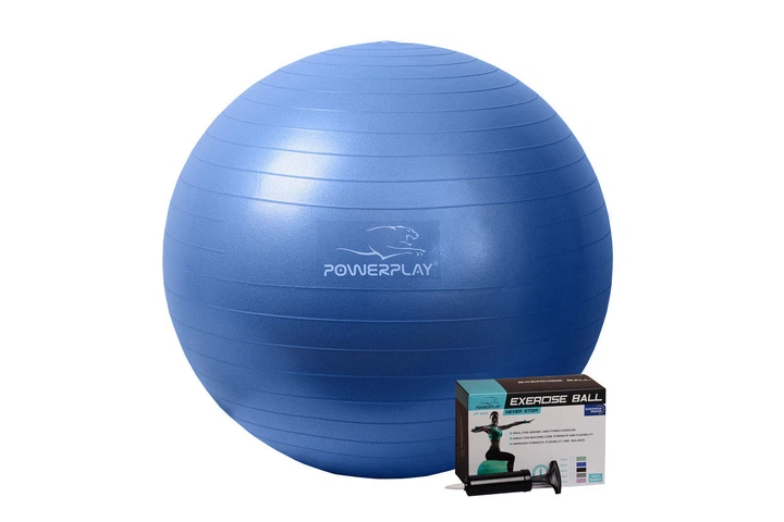 М'яч для фітнесу PowerPlay 4001 65см Синій + насос - Фото 1 М'яч для фітнесу PowerPlay 4001 65см Синій + насос - зображення 1