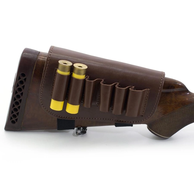 Патронташ на приклад на 6 патронів 20 калібр шкіряний Zoo-hunt коричневий 5080/20/2 - зображення 1