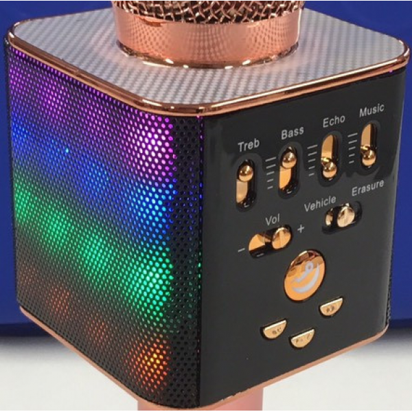 Беспроводной микрофон Bluetooth c колонкой для караоке DM L17 Original 2х3W с изменением голоса и светомузыкой Rose Gold в синем чехле IO (WB572108) - Фото 4 Беспроводной микрофон Bluetooth c колонкой для караоке DM L17 Original 2х3W с изменением голоса и светомузыкой Rose Gold в синем чехле IO (WB572108) - изображение 4