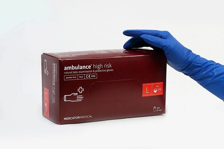 Перчатки Mercator Medical AMBULANCE High Risk обзорные неприпудрени размер L 50 шт (25 пар) - изображение 1