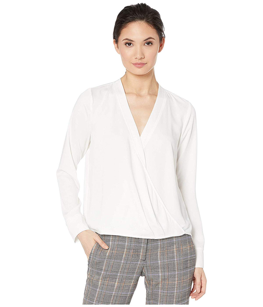 Блузка BCBG Max Azria Wrap Hem Long Sleeve Woven Top Off-White, S (10421407) 