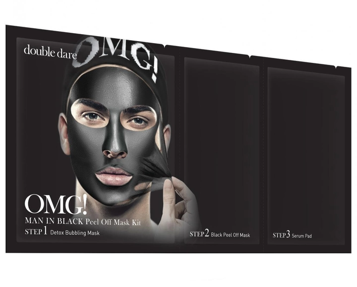 Трехкомпонентный комплекс мужских масок Смягчение и Восстановление Double Dare Omg! Man In Black Peel Off Mask Kit 1 шт (812772011968) 