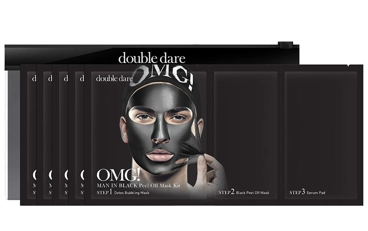 Трехкомпонентный комплекс мужских масок Смягчение и Восстановление Double Dare Omg! Man In Black Peel Off Mask Kit 5 шт (812772011937) 