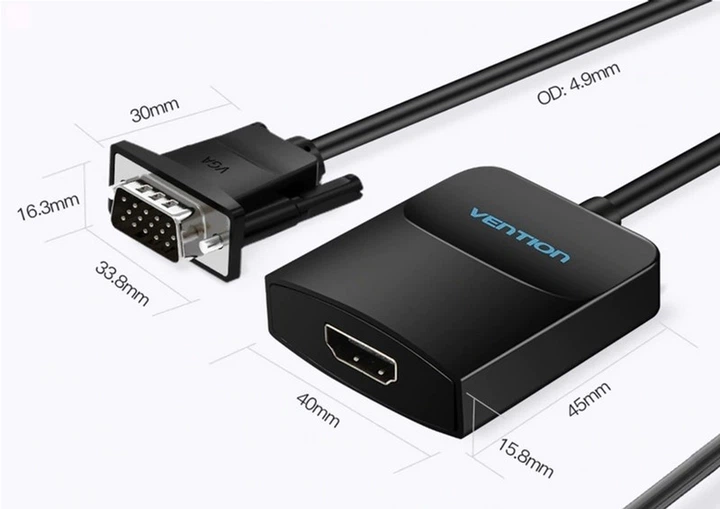 Перехідник Vention VGA-HDMI, 0.2 м зі звуком та живленням (ACNBB) (43387992) - зображення 3