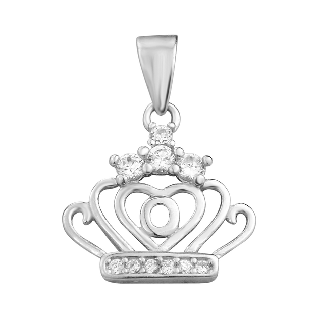 Серебряная подвеска Корона с сердечком и инкрустацией из белых фианитов ...