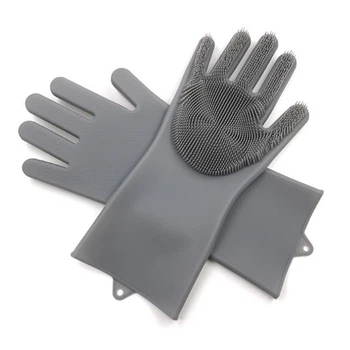 Хозяйственные силиконовые перчатки для уборки и мытья посуды Magic Silicone Gloves Темно-серый #S/O