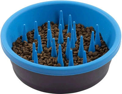 Миска силіконова для повільного годування для собак Dexas Silicone Slow Feed Bowl 720 мл Темно-сіра / Блакитна (PW301-432-2194) (0084297309589)