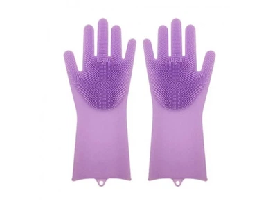 Силиконовые перчатки для уборки и мытья посуды Magic Silicone Gloves Сиреневые