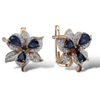 Серьги из красного золота с бриллиантами и сапфирами 1552906
