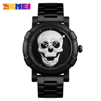 Мужские часы Skmei Skull 9178 Черные с серым черепом