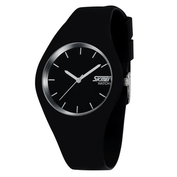 Женские часы Skmei 9068 Rubber Черные с белыми стрелками