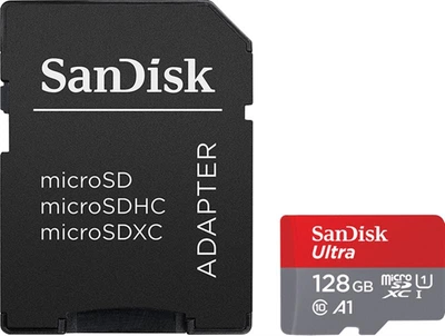 Карта памяти MicroSDXC 128GB UHS-I Class 10 SanDisk Ultra A1 R100MB/s + SD-adapter (SDSQUAR-128G-GN6MA)