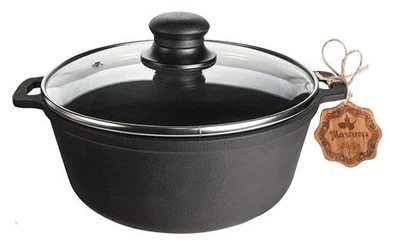 Кастрюля чугунная (казан) 3,0 л с стеклянной крышкой и литыми ручками T402C3Ук
