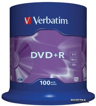 Verbatim DVD+R 4,7 GB 16x Cake Box 100 шт (43551)