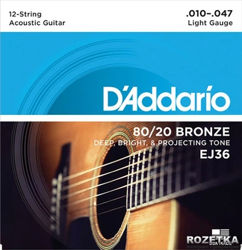 Струны для акустических гитар DAddario EJ36 80/20 Bronze Light 12-String (10-47)