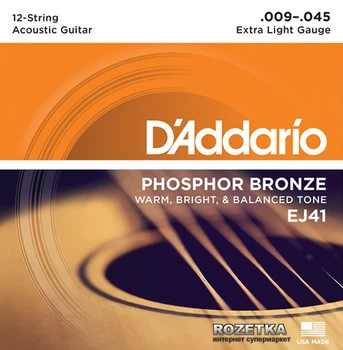 Струны для акустических гитар D'Addario EJ41 Phosphor Bronze Extra Light 12-String (9-45)