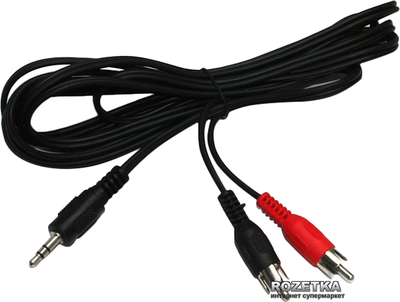 Кабель 2x RCA - jack 3.5mm (AUX), папа-папа, 5 метров, черный