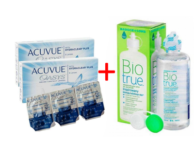 Контактні лінзи Acuvue Oasys 2 упаковки (12шт) + Biotrue 360мл 8.4 мм -1.75